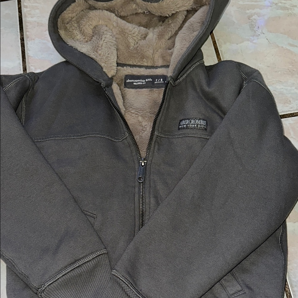 Abercrombie Dark Gray Sherpa-Lined Hoodie Jacket for Men